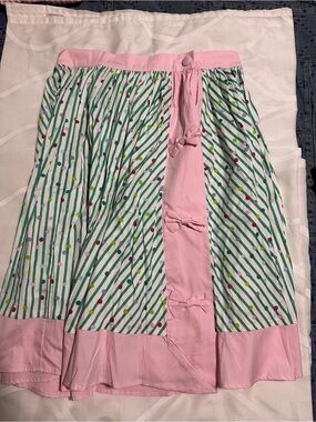 Women’s Green Striped Polka Dot skirt with Pink Trim Unique Vintage Ossining